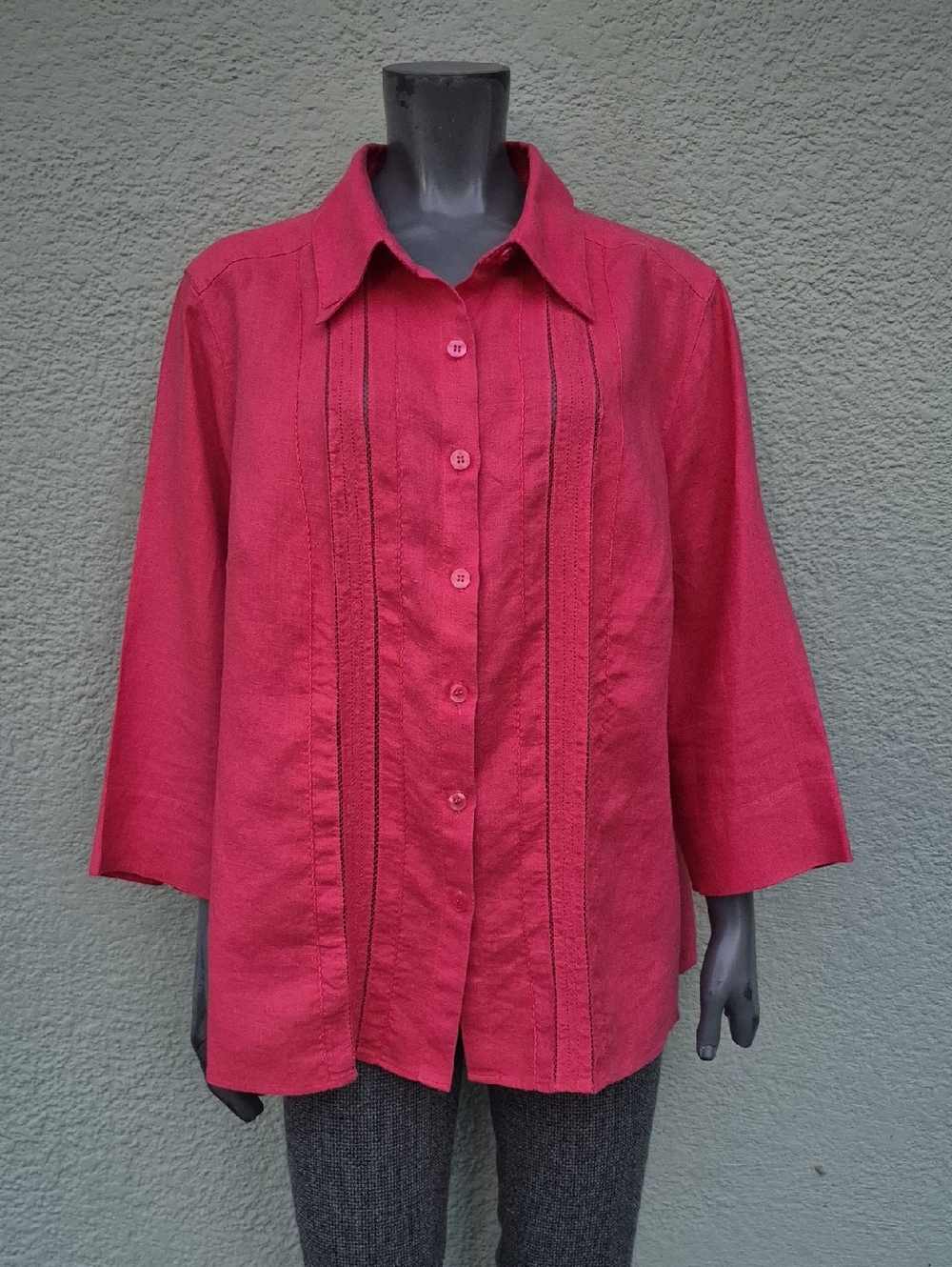 Choices Women's Raspberry Pure Linen Button-Down Collared Top